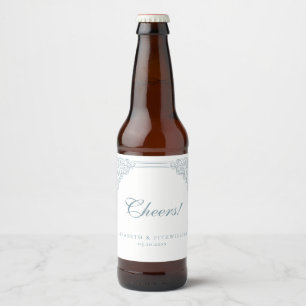 Vintag Dusty Blue Verziert Frame Cheers Bierflaschenetikett
