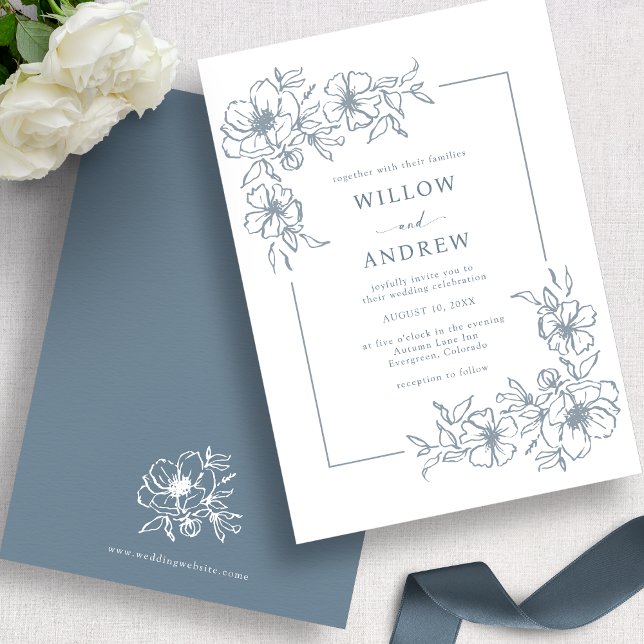 Vintag Dusty Blue Wedding Einladung (Vintage Dusty Blue Wedding Invitation
)