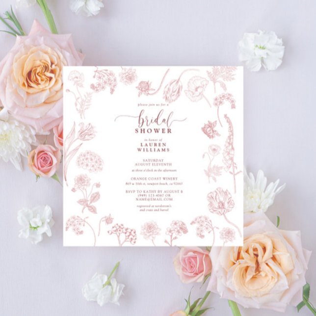 Vintag Dusty Rose Blumenschrift Square Dusche Einladung (Von Creator hochgeladen)