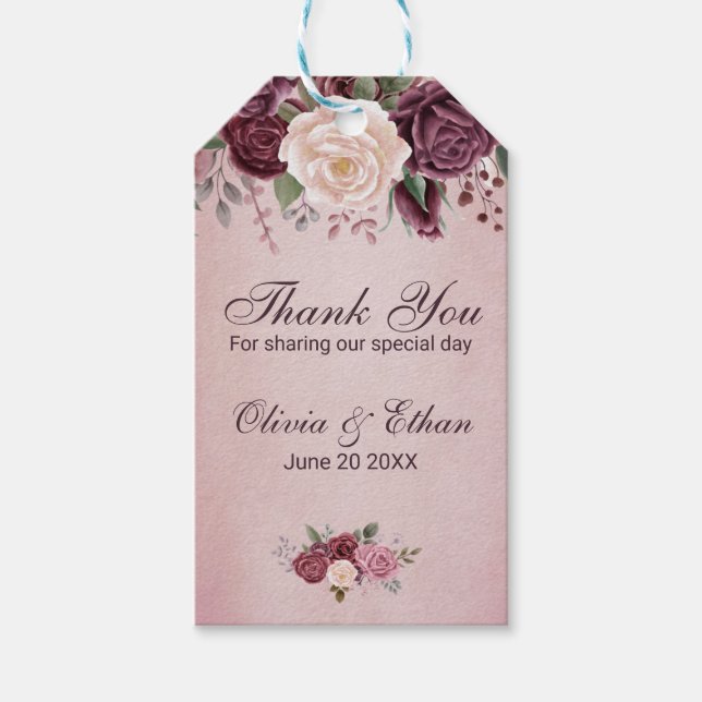 Vintag Dusty Rose Bouquet Geschenkanhänger (Vorderseite)