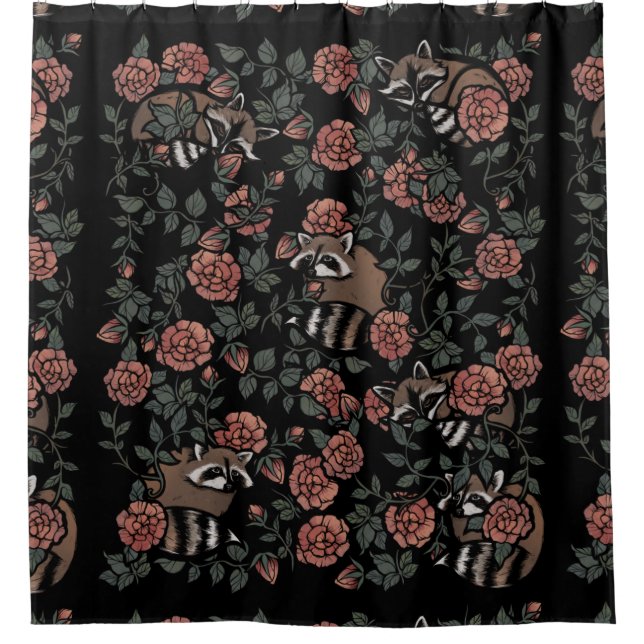 Vintag Dusty Rose Raccoons Duschvorhang (Vorderseite)