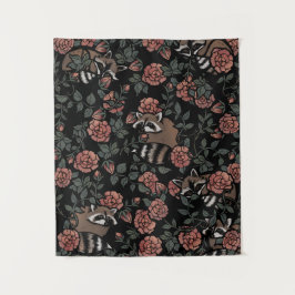 Vintag Dusty Rose Raccoons Muster Wandteppich