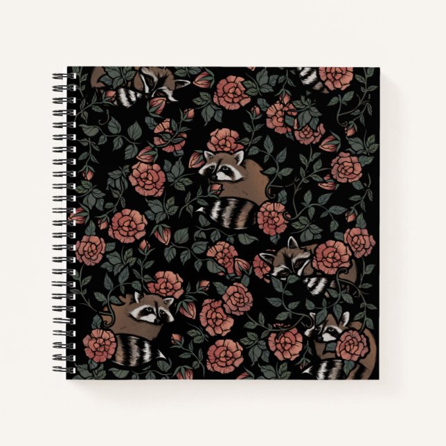 Vintag Dusty Rose Raccoons Notizbuch (Vorderseite)