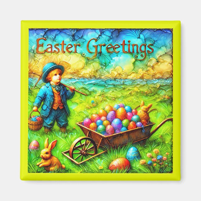 ~ VINTAG EASTER Boy ~ Ostereier ~ Magnet (Vorne)