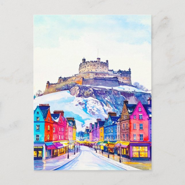 Vintag Edinburgh Castle Scotland Winter Travel Postkarte (Vorderseite)