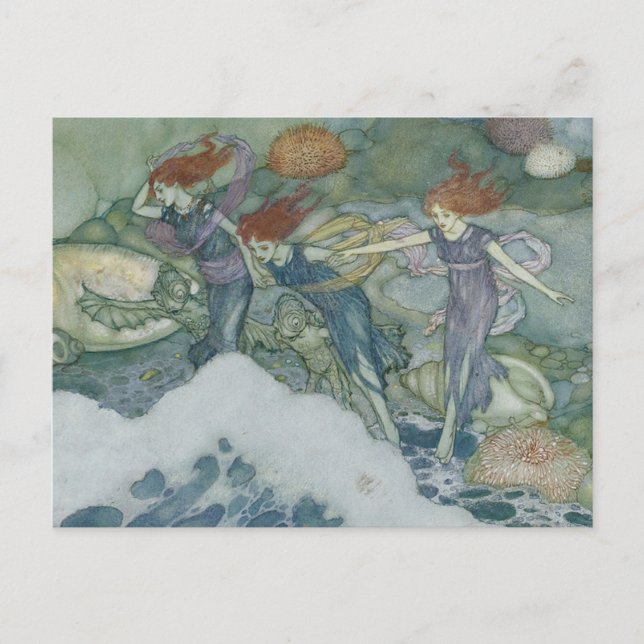 Vintag Edmund Dulac The Tempest Mermaids Postkarte (Vorderseite)