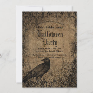 Vintag Eerie Gothic Spooky Raven Halloween-Party Einladung