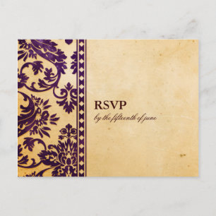 Vintag Eggplant Damask Lace Wedding RSVP Einladungspostkarte