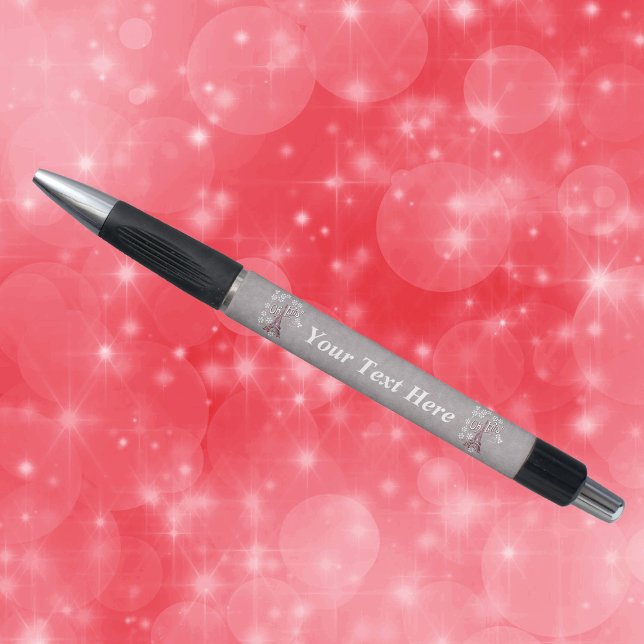 Vintag Eiffelturm Oh Paris Frankreich Daisy Kugelschreiber (Eiffel Tower drawing white daisey flowers on grey writing pen.)