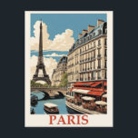 Vintag Eiffelturm Paris Frankreich Seine Café Postkarte<br><div class="desc">Jeder würde Liebe haben, diese Vintage französische Postkarte mit einer Retro-Abbildung des Eiffelturms und einem Café an der Seine von Paris zu erhalten!</div>