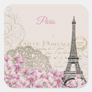 Vintag Eiffelturm Paris Postkarte Quadratischer Aufkleber