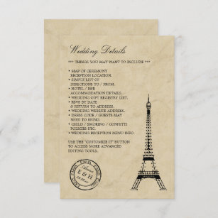 Vintag Eiffelturm Paris Postmark Wedding Begleitkarte