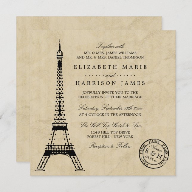 Vintag Eiffelturm Paris Postmark Wedding Einladung (Vorne/Hinten)