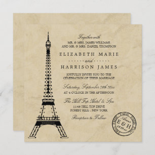 Vintag Eiffelturm Paris Postmark Wedding Einladung