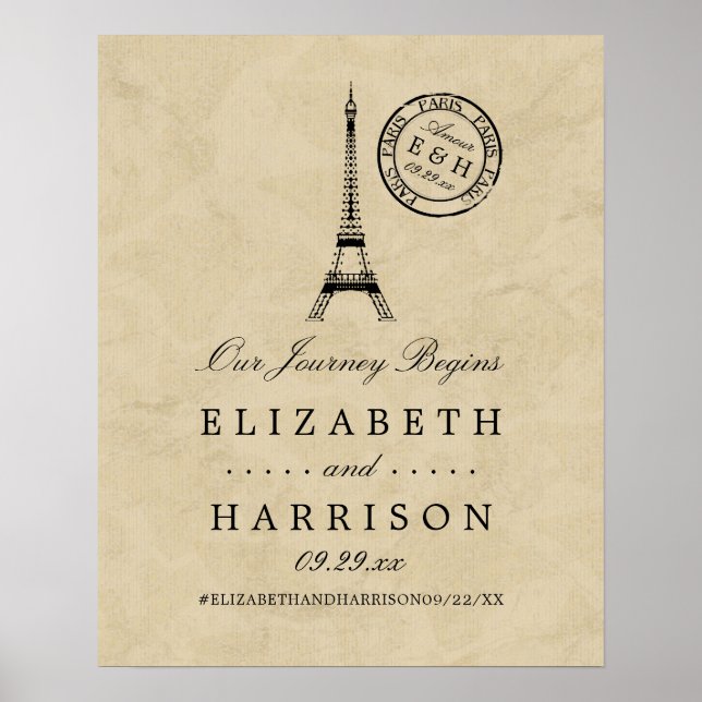 Vintag Eiffelturm Paris Postmark Wedding Poster (Vorne)