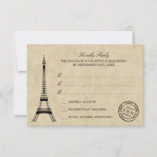 Vintag Eiffelturm Paris Postmark Wedding RSVP Karte