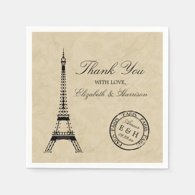 Vintag Eiffelturm Paris Postmark Wedding Serviette (Vorderseite)