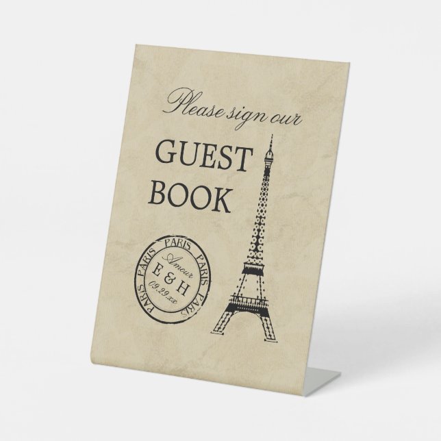 Vintag Eiffelturm Paris Postmark Wedding Sockelschild (Vorderseite)