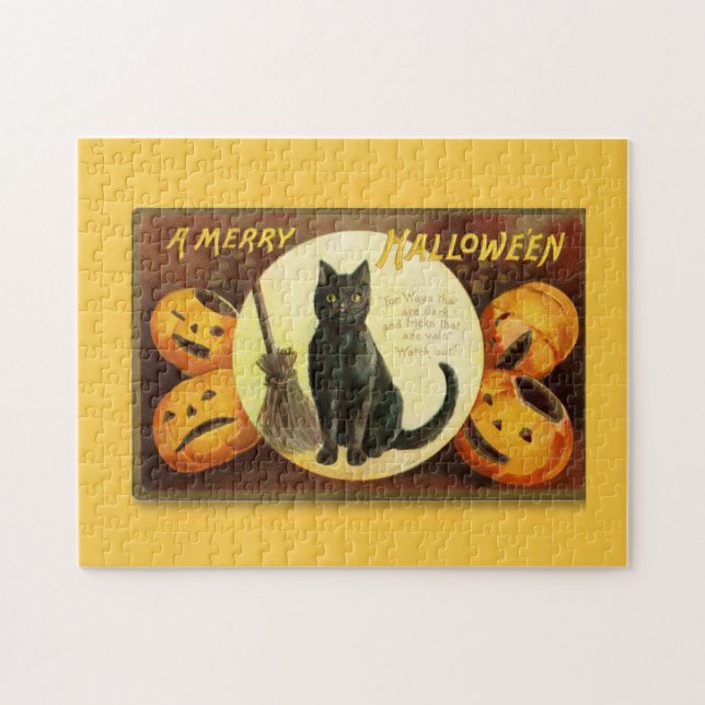Vintag eine frohe Halloween-Black Cat Puzzle (Horizontal)