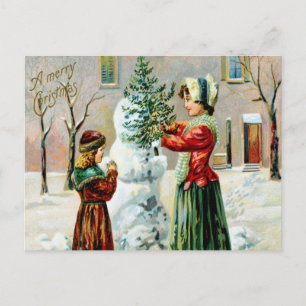 Vintag eine frohe Weihnachtsmutter und Tochter Feiertagspostkarte