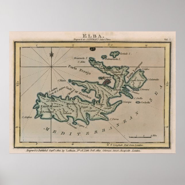 Vintag Elba Italy Map (1800) Poster (Vorne)