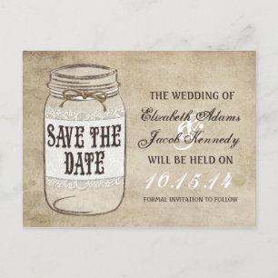 Vintag Elegance Mason Jar Twine Save the Date Ankündigungspostkarte