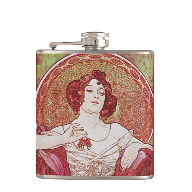 Vintag Elegante Girly Art Nouveau Mucha Flachmann (Vorderseite)