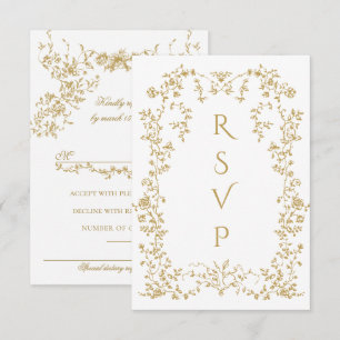 Vintag Elegante Golden Blume Foto Hochzeit RSVP Karte