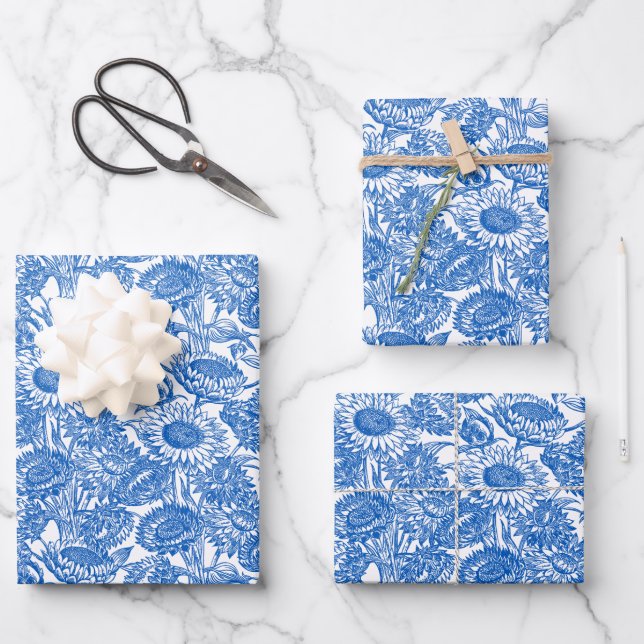 Vintag Elegante Sonnenblumen Geschenkpapier Set (Vorderseite)