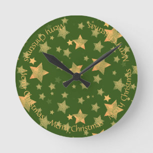 Vintag Elegante Stilvolle Grüne Weihnachtsstars Runde Wanduhr