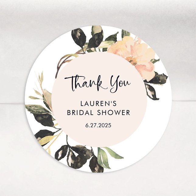 Vintag | Elegantes Brautparty Runder Aufkleber (Elegant, vintage floral bridal shower stickers)