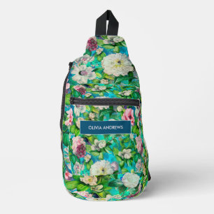 Vintag Elegantes, florenrosa Blume blaues Monogram Crossbody Bag