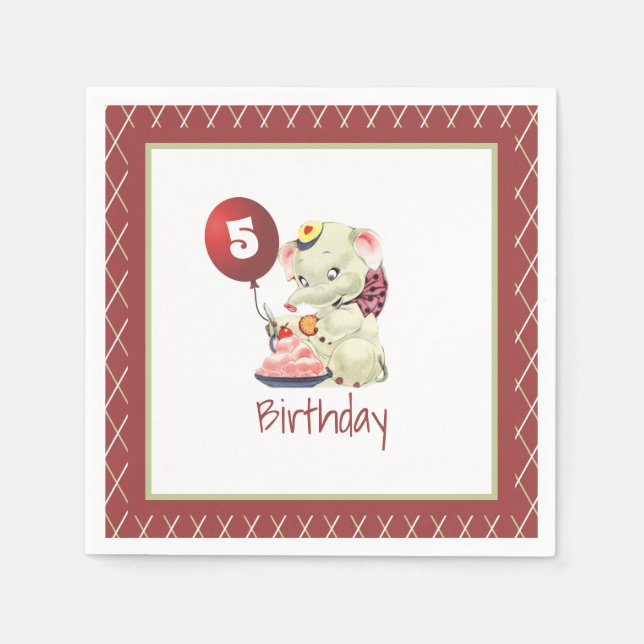 Vintag Elephant Birthday Napkin Serviette (Vorderseite)