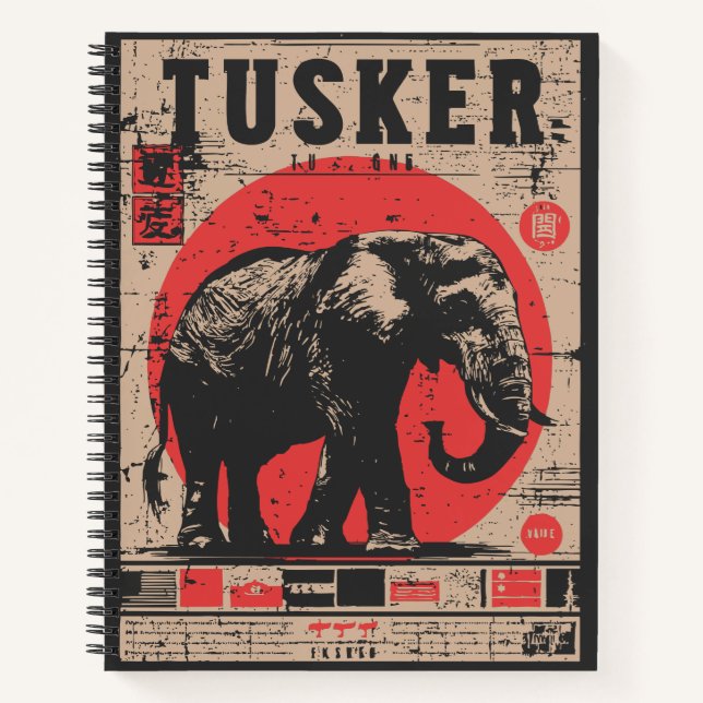 Vintag Elephant Safari Poster Japanische Propagand Notizbuch (Vorderseite)