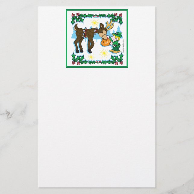 Vintag Elf und Reindeer Briefpapier (Vorderseite)