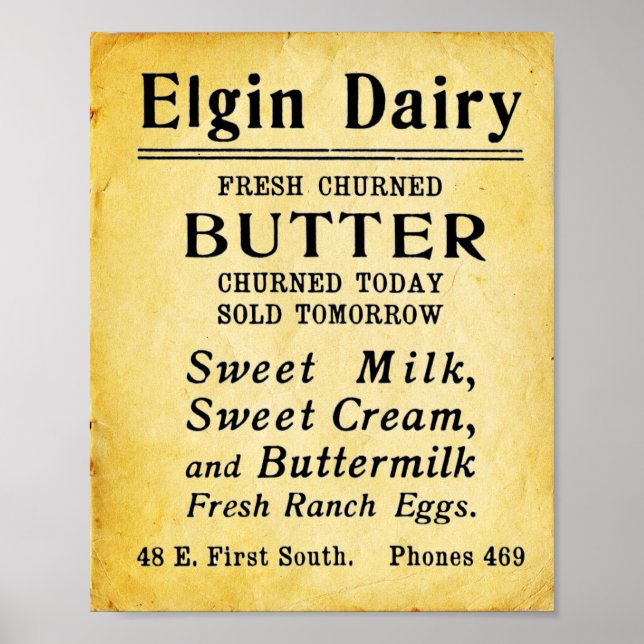 Vintag Elgin Dairy Fresh Butter Print Poster (Vorne)