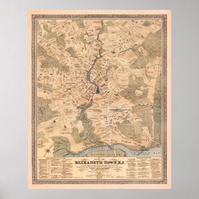 Vintag Elizabeth NJ Map (1879) Poster (Vorne)