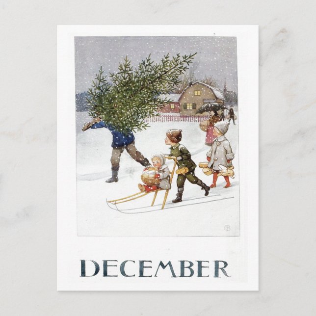 Vintag Elsa Beskow Dezember Postcard Postkarte (Vorderseite)