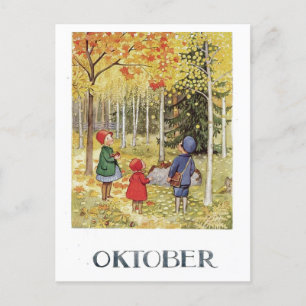Vintag Elsa Beskow Oktober Postcard Postkarte