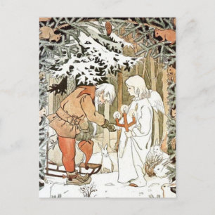 Vintag Elsa Beskow Weihnachtsangel Winterszene Postkarte