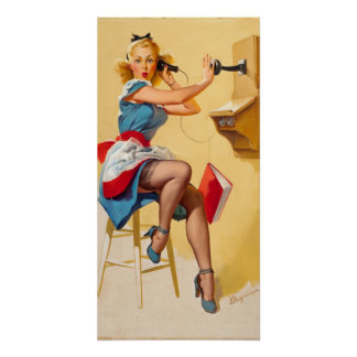 Vintag Elvgren Telefone Button-up Girl Retro Poster
