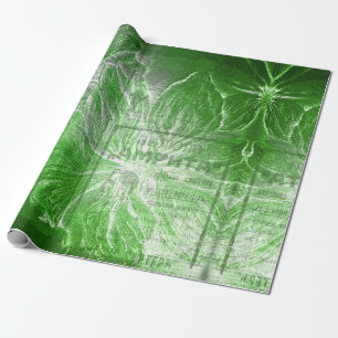 Vintag Emerald Green Blume Motif White Glitzer W Geschenkpapier