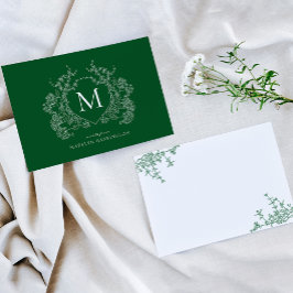 Vintag Emerald Green Floral Wappen Monogram Mitteilungskarte