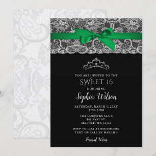 Vintag Emerald Green Ribbon Lace Sweet 16 Einladung