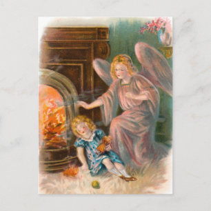 Vintag Engel, Schutzengel Mädchen und Feuer Postkarte