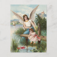 Vintag Engel Schutzengel mit Mädchen