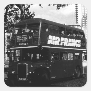 Vintag-England-Doppeldecker-Bus 1970 Quadratischer Aufkleber