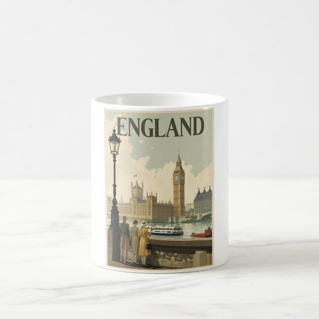 Vintag England Reiseplakat - Retro London Kaffeetasse (Mittel)
