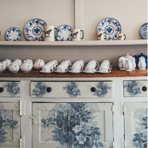 Vintag Englisch Floral Blue und White Decoupage Seidenpapier