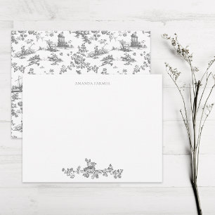 Vintag Englisch Floral Toile de Jouy-Gray Mitteilungskarte